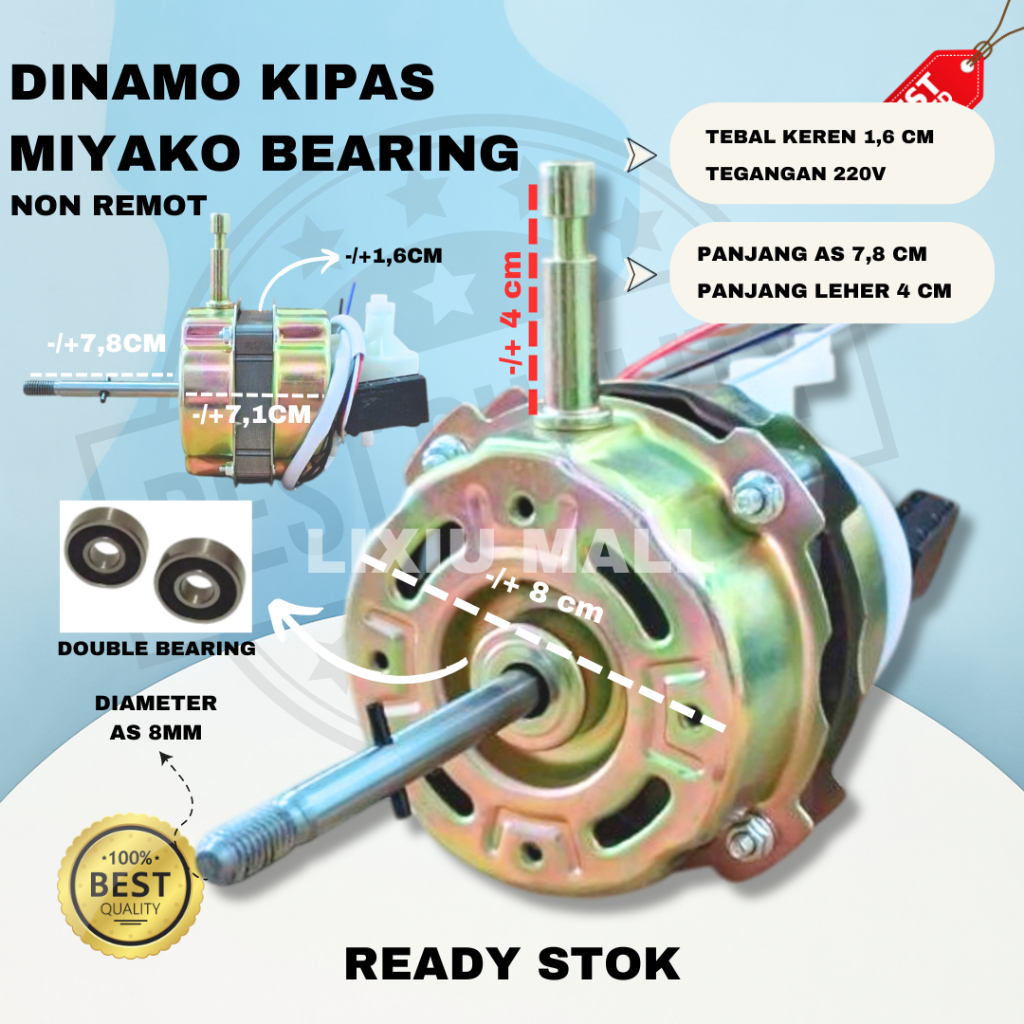  Jual Dinamo Kipas Angin MIYAKO Double Ball Bearing 71*16 / Fan Motor Bildidee 