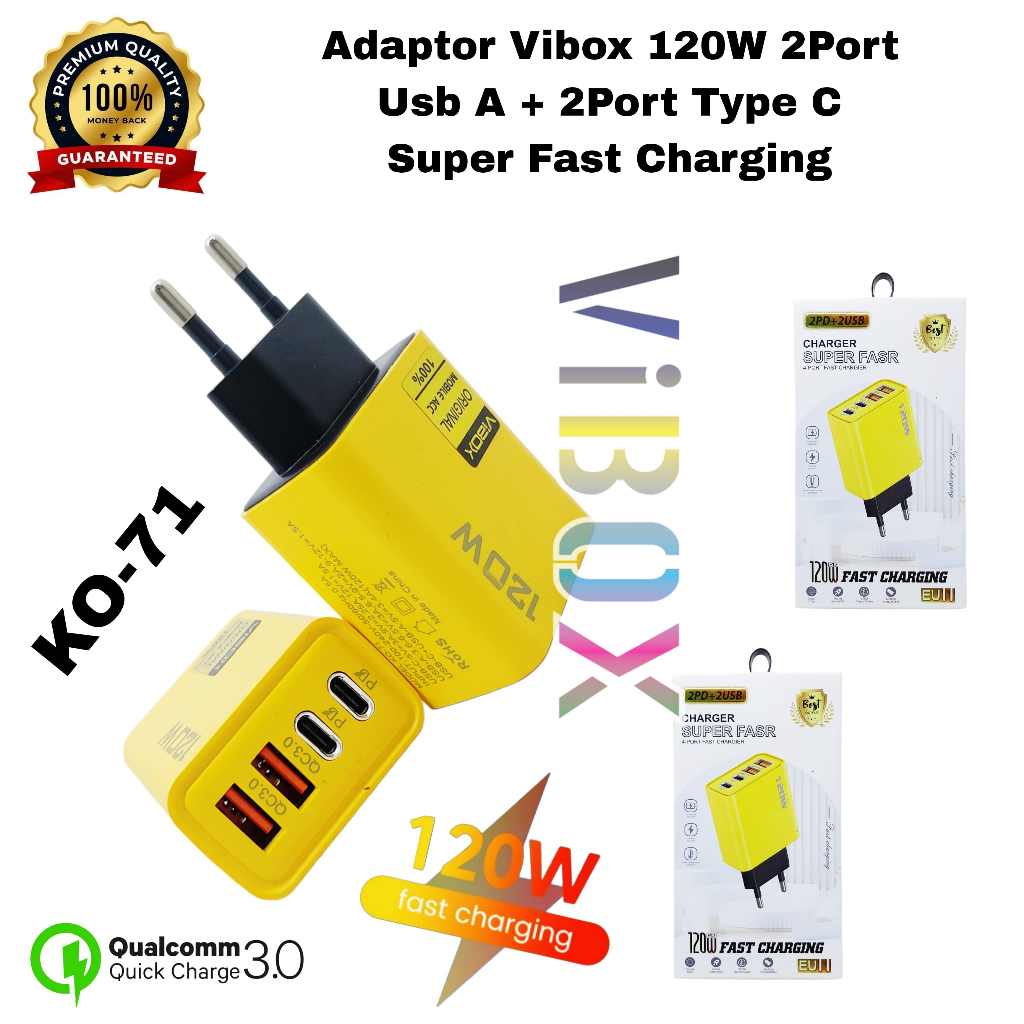 Jual Adapter Ko-71 Gan 120W USB Charger Plug Cube High-Speed 2 USB-A ...