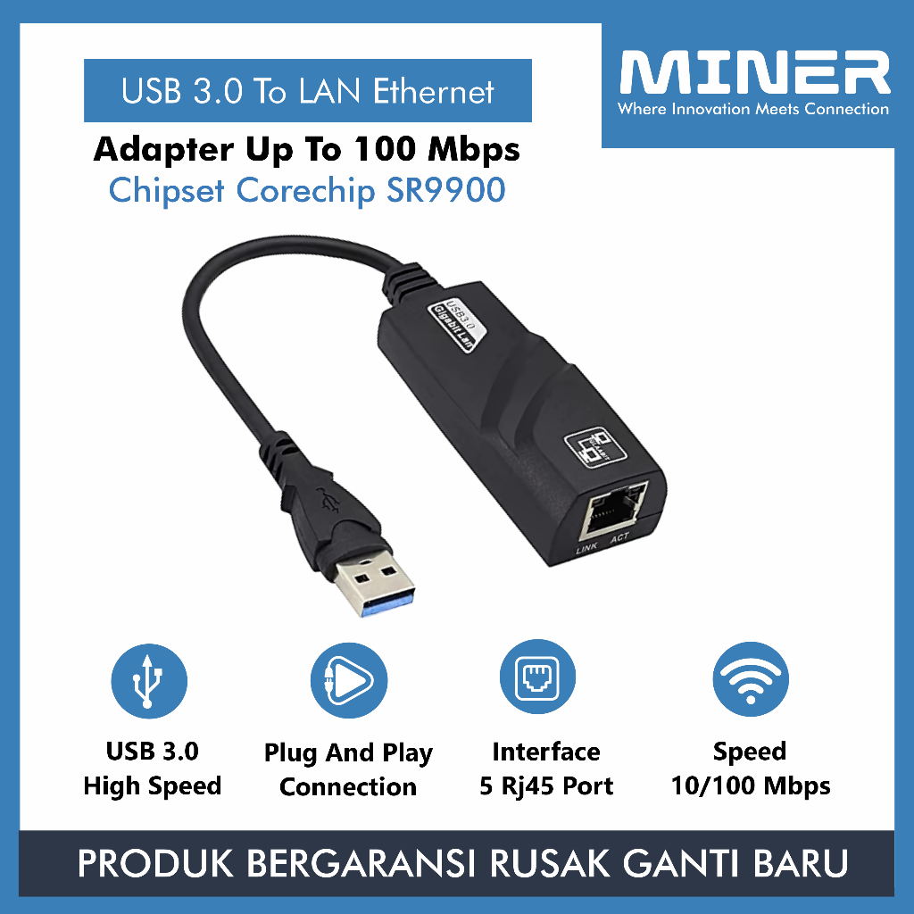 Jual MINER USB 3.0 To LAN Ethernet Adapter Chipset Corechip SR9900 Up ...