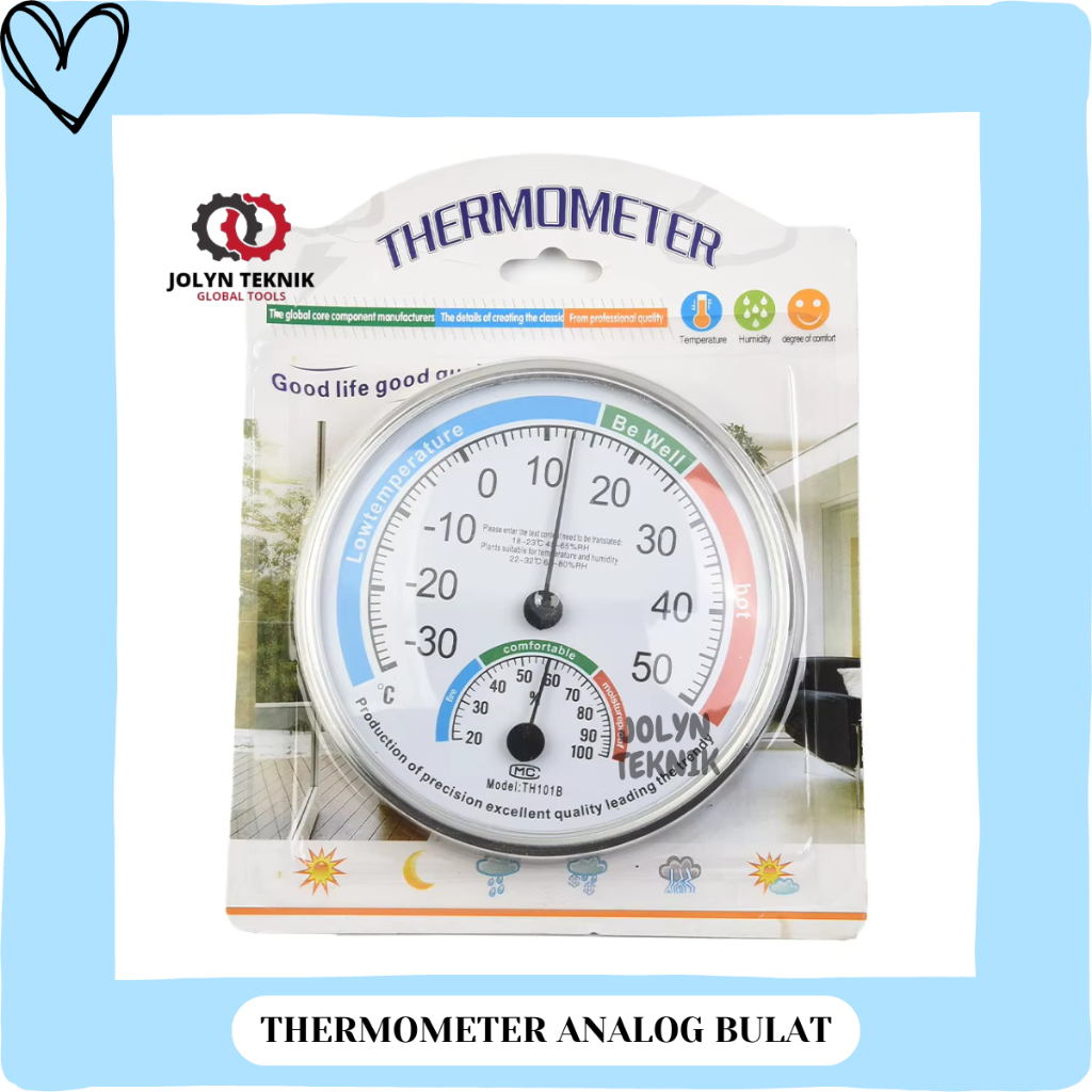 Jual THERMOMETER HYGROMETER ANALOG BULAT DINDING PENGUKUR SUHU RUANGAN ...