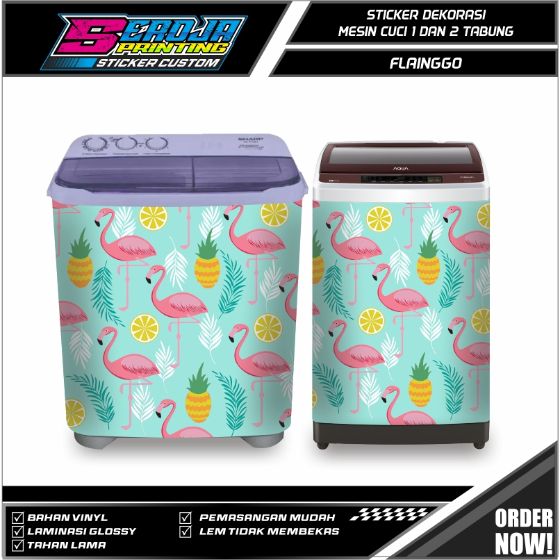 Jual STIKER MESIN CUCI 1 DAN 2 TABUNG STICKER MOTIF FLAMINGO STANDART ...
