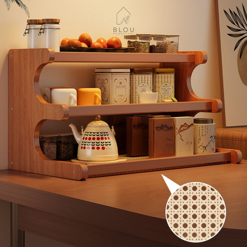 Jual Blou Rak Kayu Aesthetic Estetik Kitchen rack seasoning storage ...