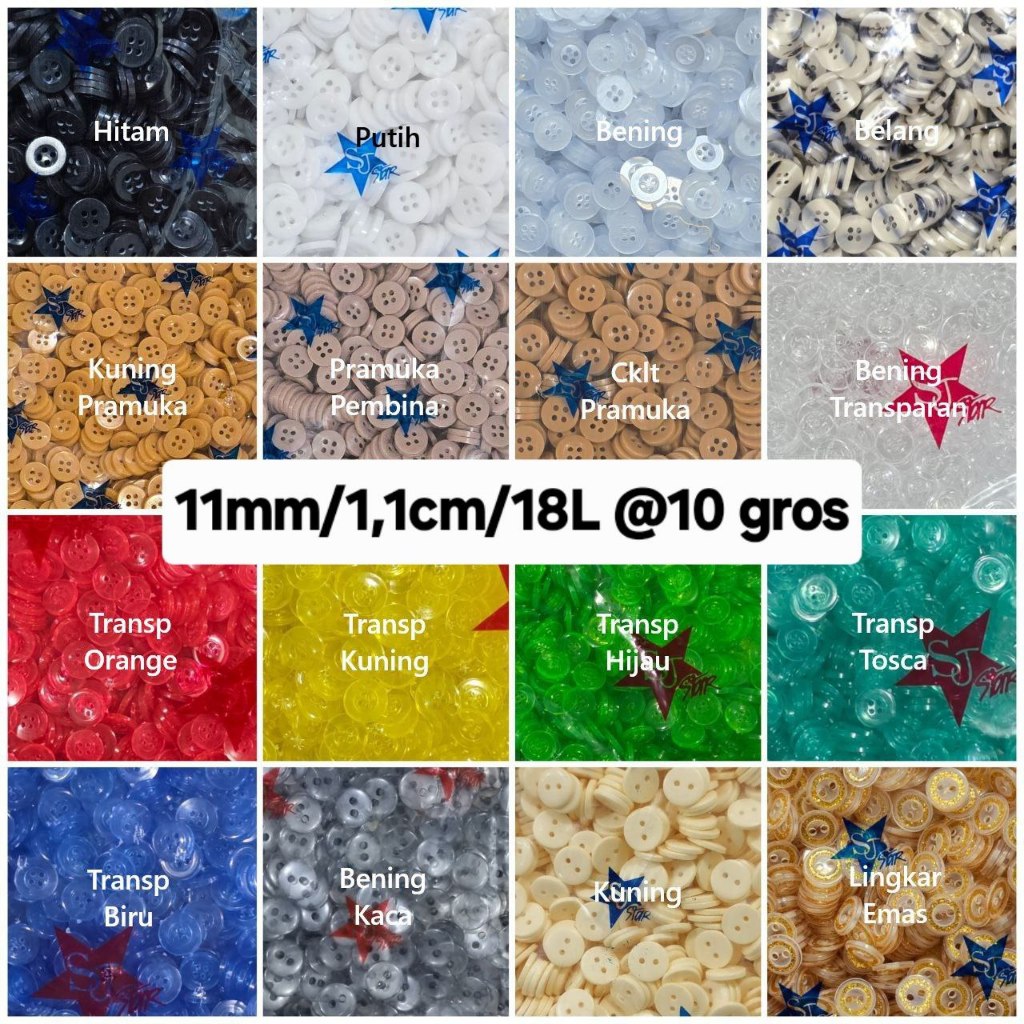 Jual Kancing Baju/Hem/Kemeja Hitam 11mm/1,1cm/18L @10 gros | Shopee ...