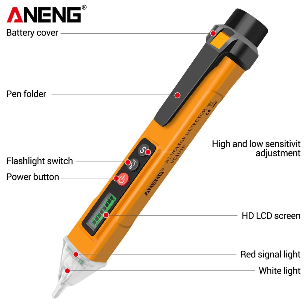 Jual Tespen Tester Pen Non Contact AC Voltage Alert Detector 12-1000V ...