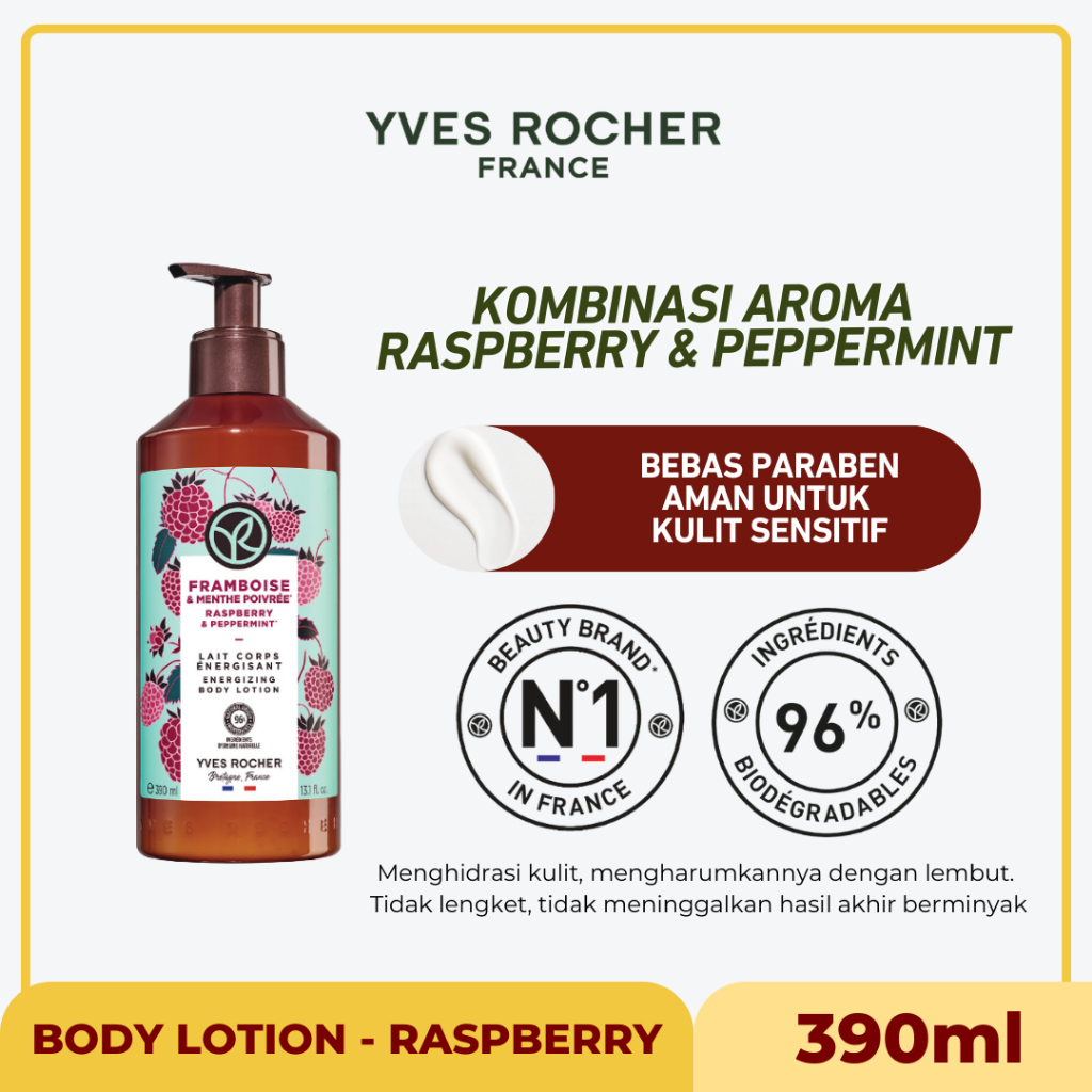 Jual Yves Rocher Raspberry & Peppermint Energizing Body Lotion 390 ml ...