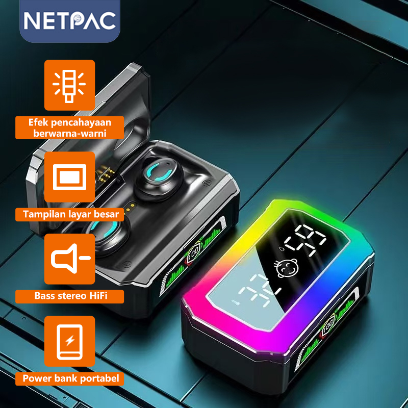Jual NETPAC TWS Wireless Headset Bluetooth In Ear Headphone LED Display ...