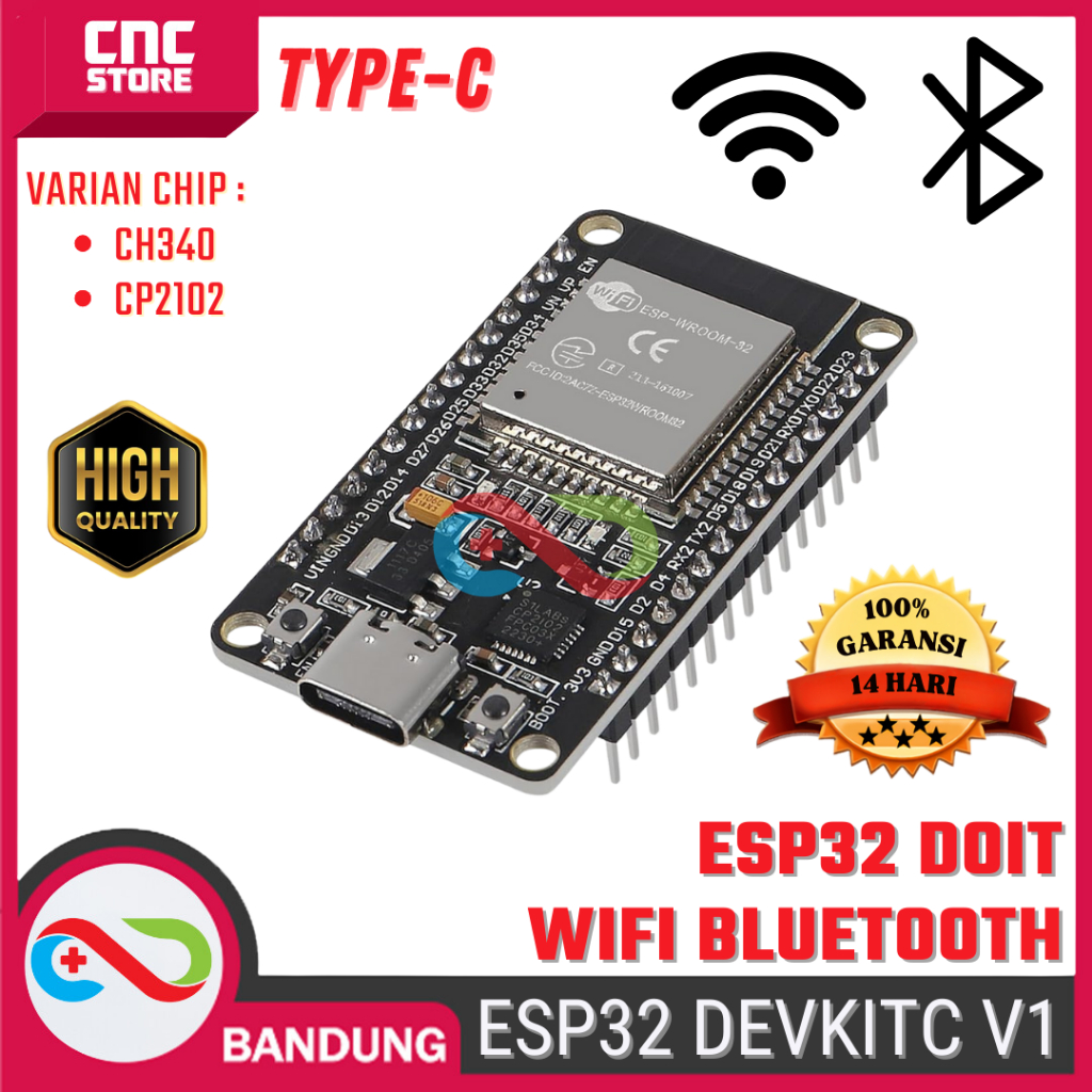 Jual ESP32 WiFi Bluetooth CH340 / CP2102 Type C – Board IoT Development ...
