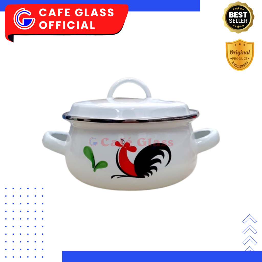 Panci Sauce Pot + Tutup 14Cm - Kukuruyuk Set - Panci Kuah Casserole Enamel