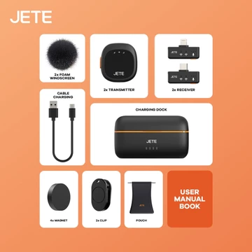 JETE Microphone Wireless MP2 Magnetic Mikrofon Type C With Adapter Lightning Mic Clip On Double