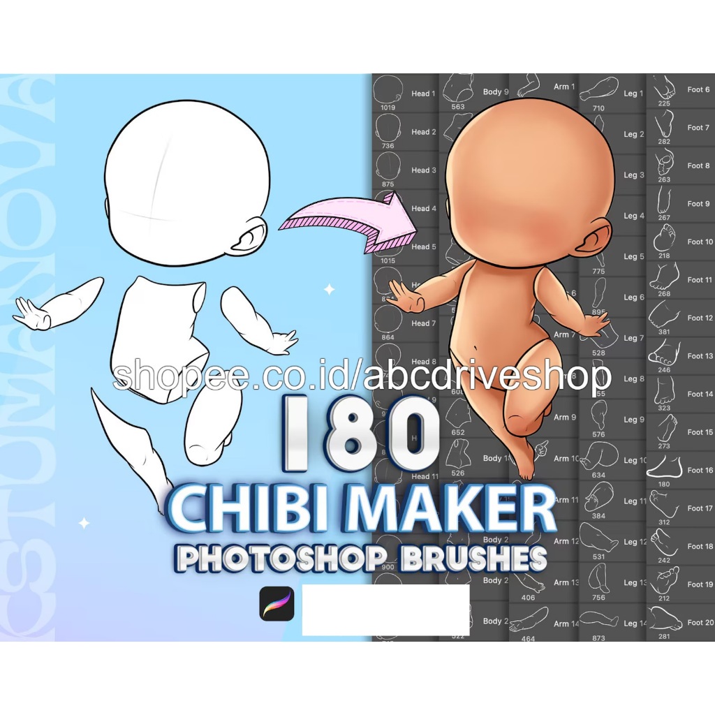 Jual Procreate Brush - 180 Chibi Maker Pose Stamps + UPDATE Premium ...
