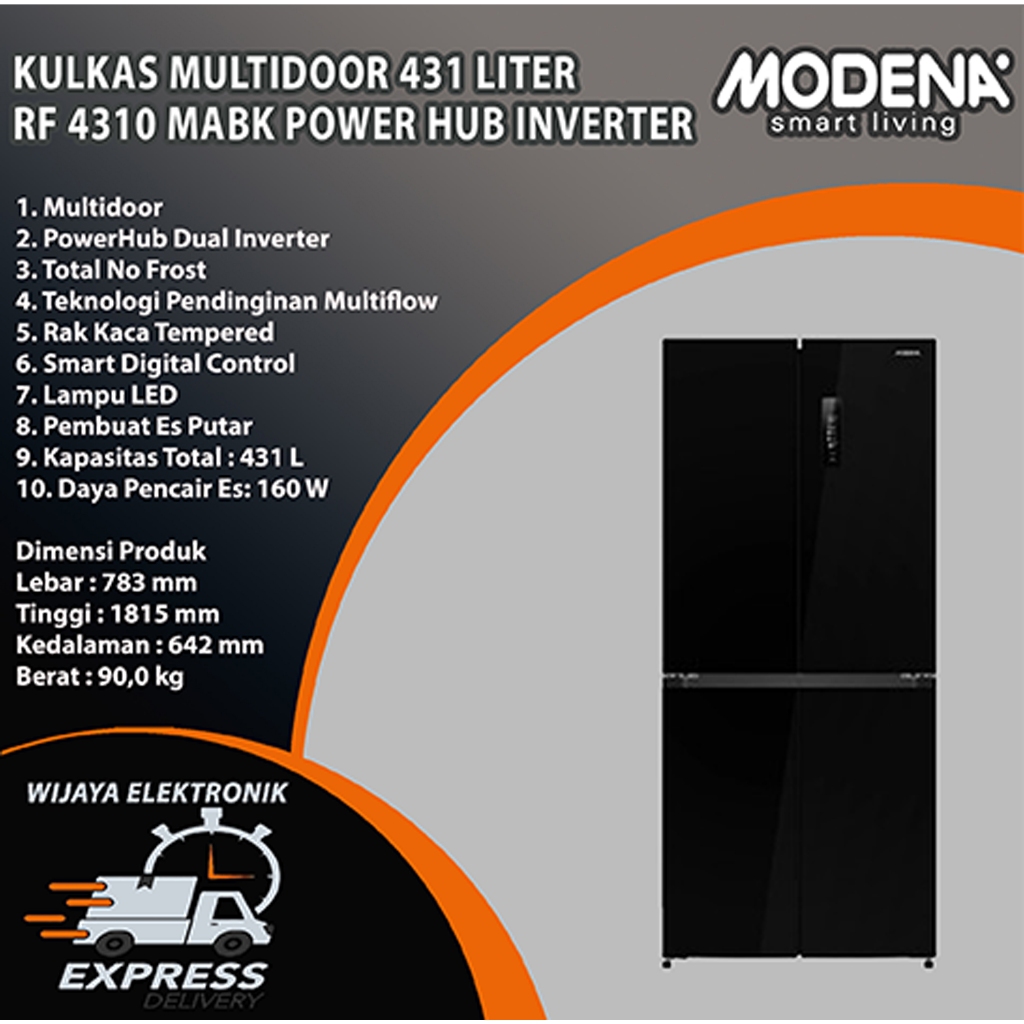 Jual Modena RF4310MABK - Kulkas Multidoor 4 pintu Modena 431 Liter RF ...