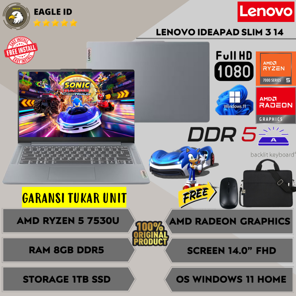 Jual Laptop Gaming Murah Lenovo Ideapad Slim 3 14 AMD Ryzen 5 7520U Ram