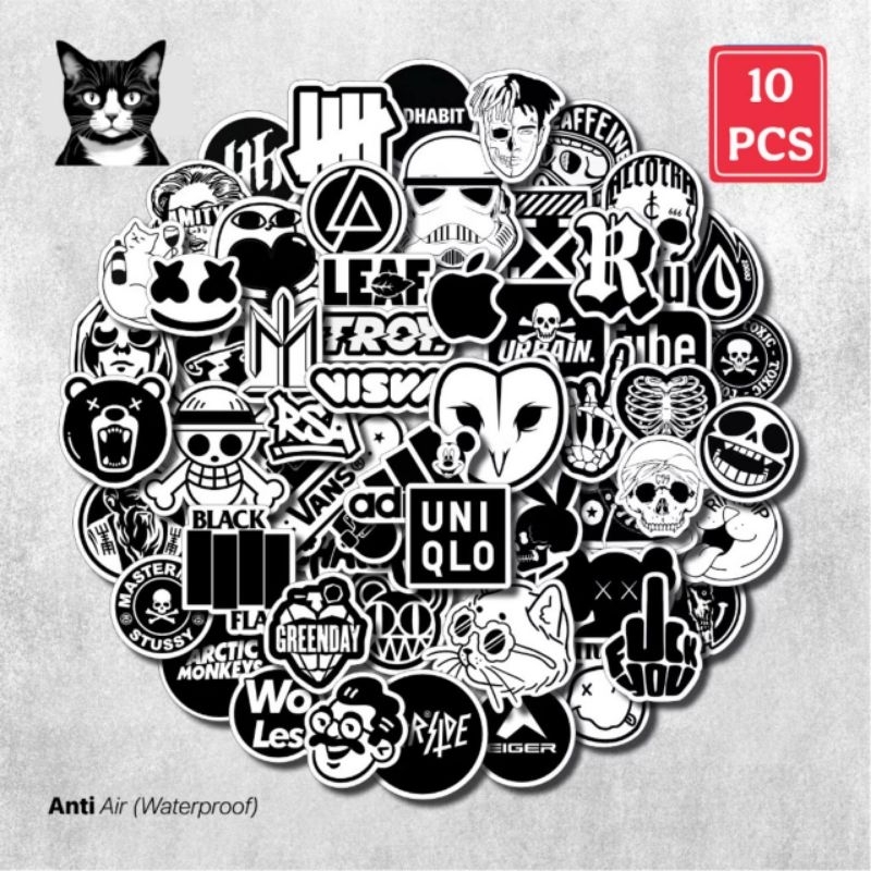 Jual 10pcs STICKER B&W HITAM PUTIH BLACK WHITE SKENA STIKER HELM LAPTOP ...
