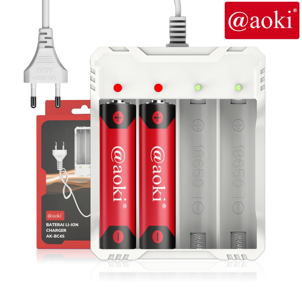 Jual AOKI Charger 18650 2 Slot 4 Slot Arus Stabil | Smart Charging ...