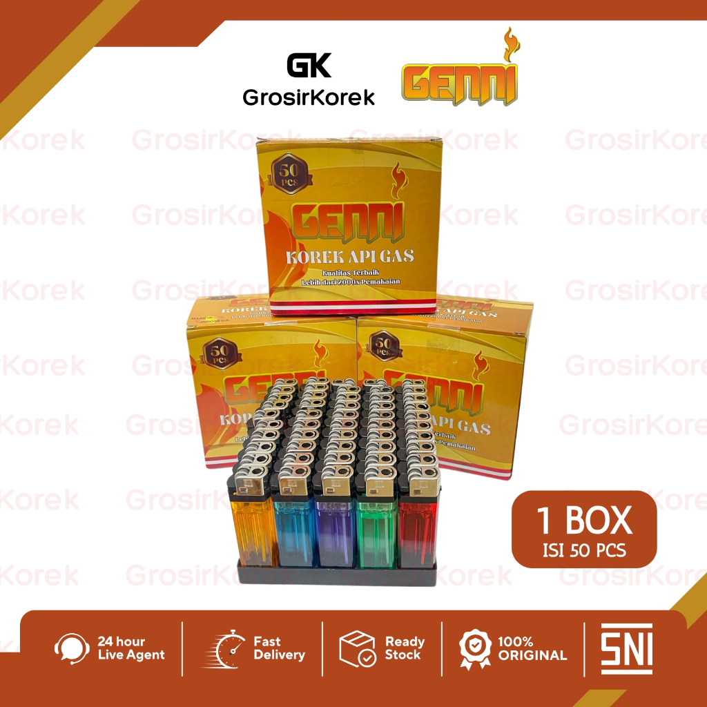 Jual Korek Api Gas merk GENNI / 1 box isi 50pcs / Grosir Korek Murah ...