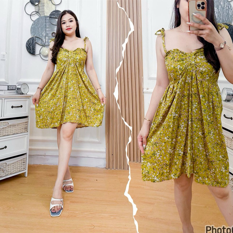 Jual Daster Miyuki Daster//Dress Mini Model Tali Lepas Rayon Motif ...