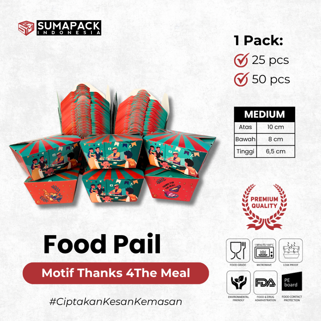 Jual (1pack = 50pcs) Food Pail Motif Medium | Ricebox | Kertas Wadah ...