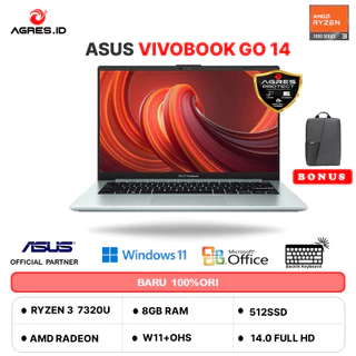 ASUS VIVOBOOK GO 14 E1404FA RYZEN 3 7320 8GB 256GB 512GB RADEON 610M W11+OHS 14.0FHD GRN GRY -FHD322