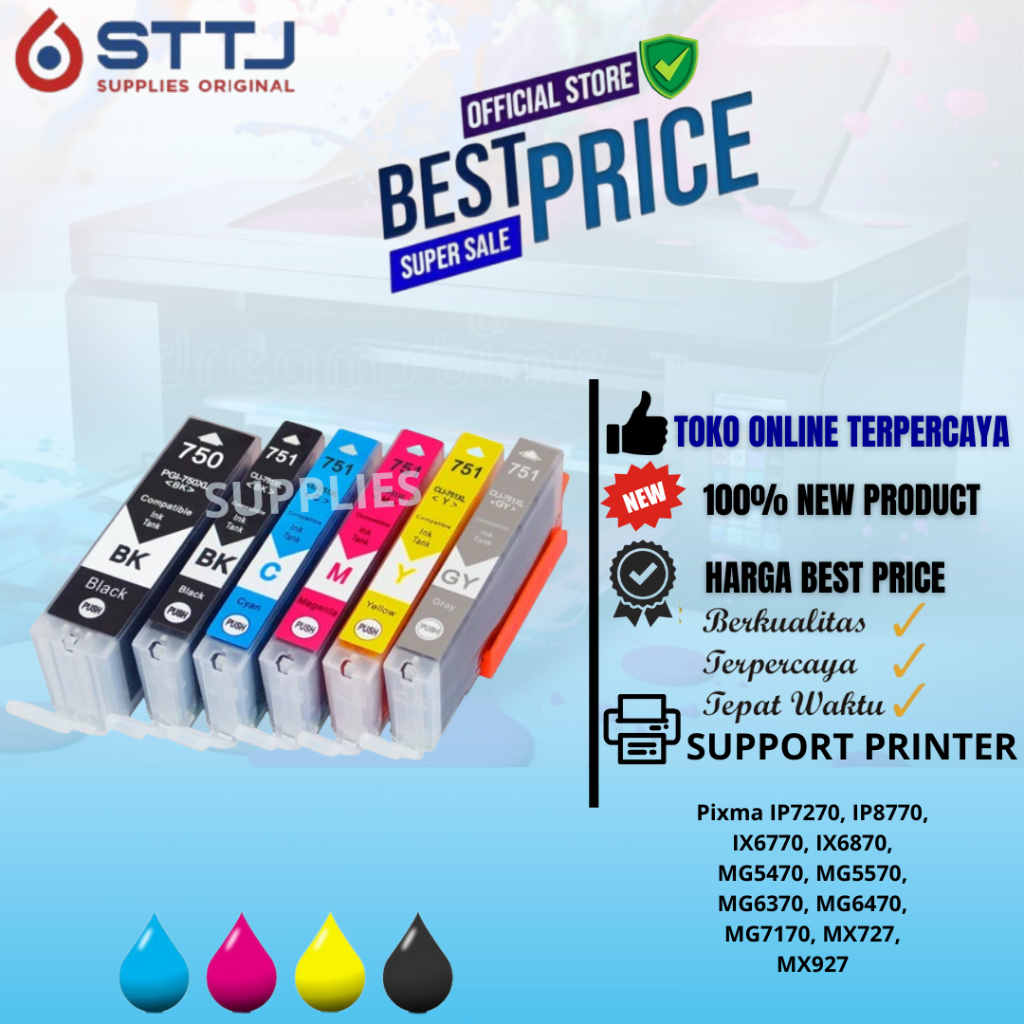 Jual Compatible Tinta Cartridge Canon PGI750 PGBK + CL751 (BK,C,Y,M,GY ...