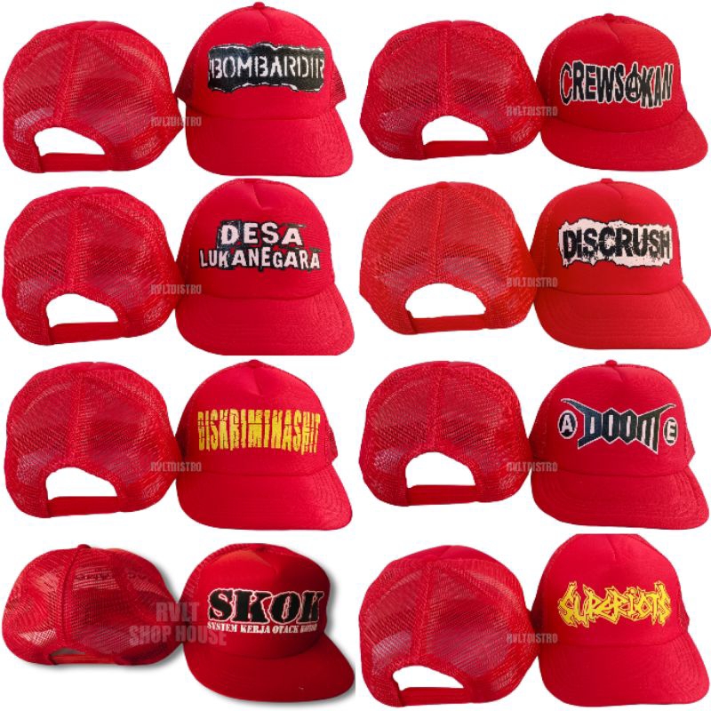 Jual Topi Trucker Jaring Band Punk Merah | Topi Punk | Topi Distro ...