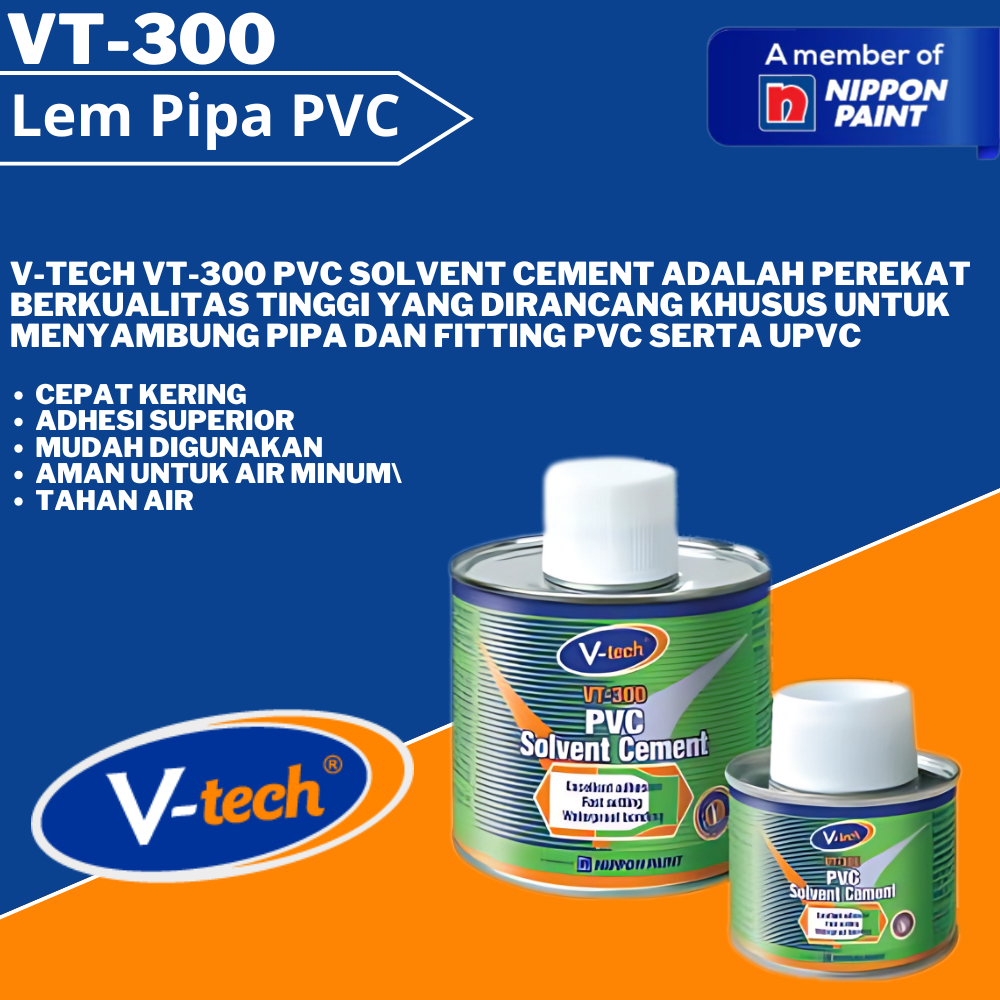 Jual VTECH LEM PIPA VT-300 LEM PIPA 500ML KALENG NIPPON PAINT VT 300 ...