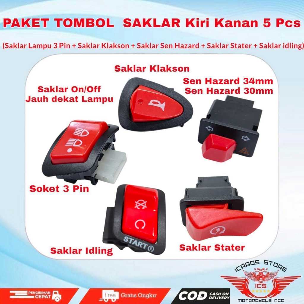 Jual PAKET Tombol Saklar Engine Stater Idling Sen Hazard 30mm 34mm ...