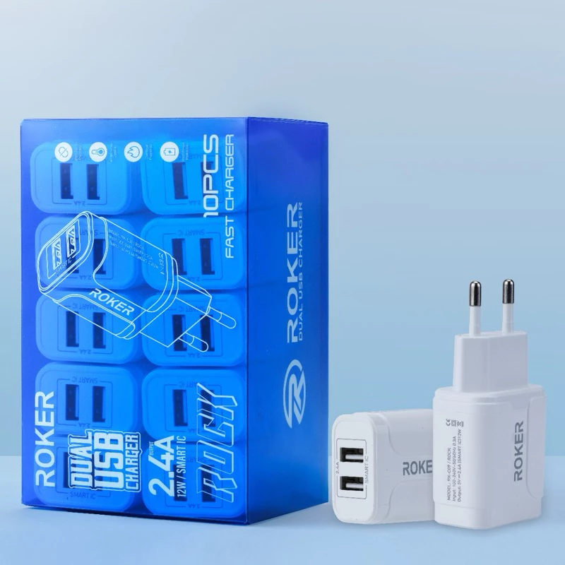 Jual (1BOX ISI 10PCS) Adaptor Charger ROKER ROCK RK-C09 2USB Batok ...