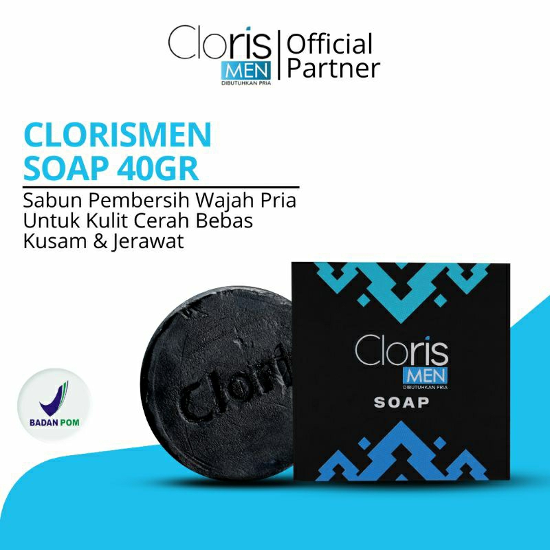 Clorismen Soap 40gr - Cloris Men Sabun Pembersih Perawatan Wajah Pria Mencerahka Atasi Jerawat