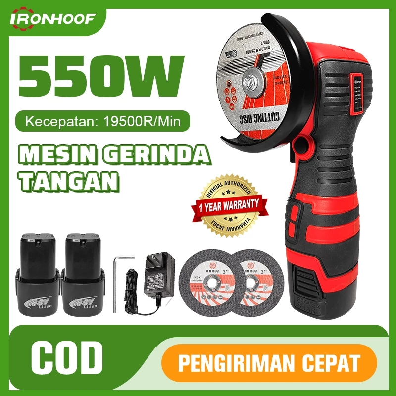 IRONHOOF 168V Gerinda Baterai Angle Grinder Mesin Gerinda Tangan Alat Pemotong Alat Listrik - foto 1