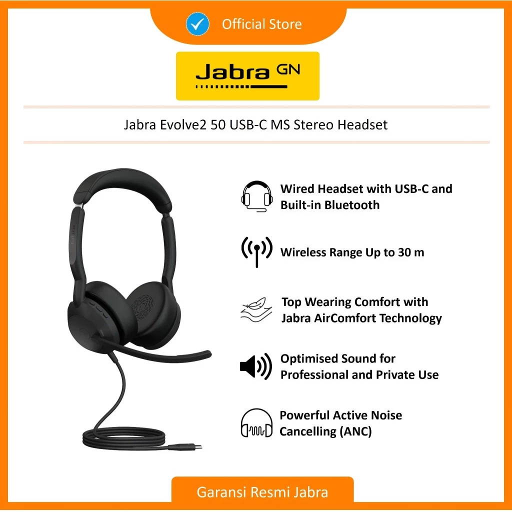 Jabra Evolve2 50 USB-C MS Stereo (25089-999-899)