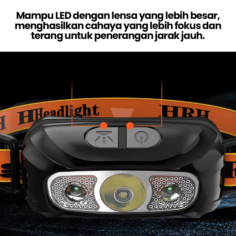 Jual Headlamp USB lampu kepala anti air headlamp sentuh alat outdoor ...