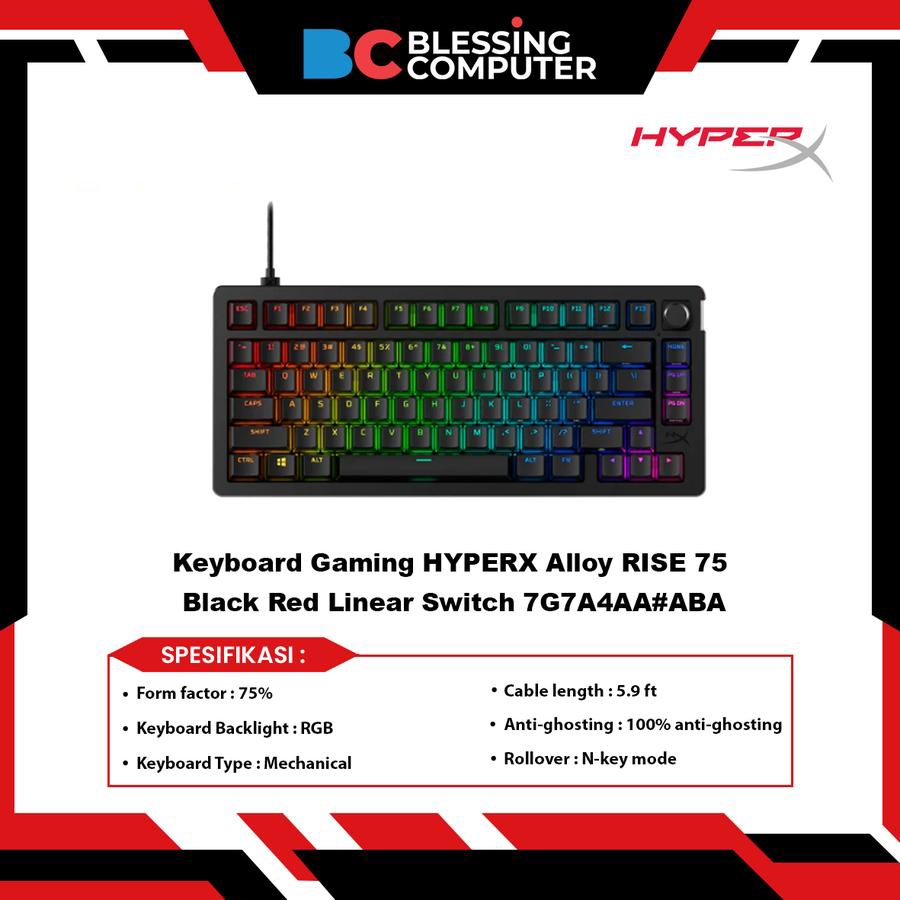 Jual Keyboard Gaming HYPERX Alloy RISE 75 Black Red Linear Switch ...