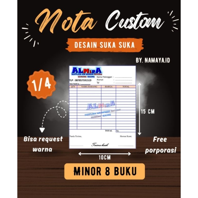 Jual Cetak Nota custom 1/4 Folio isi 50lbr -FREE Desain- nota custom ...