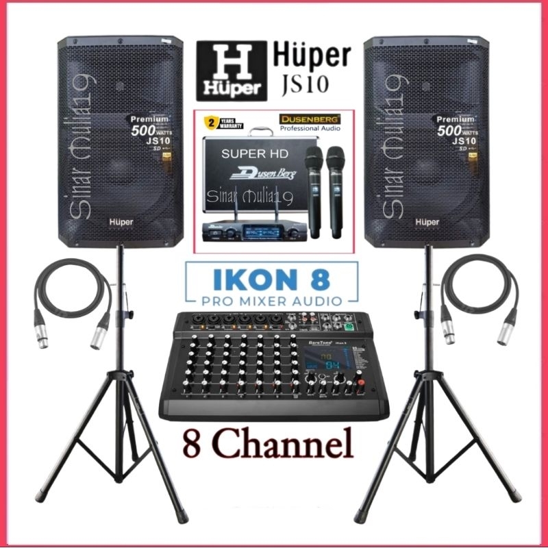 Jual Paket Sound System Speaker Huper JS10 Mixer BareTone Ikon 8 Mic ...