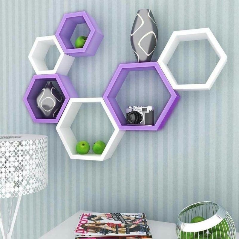Jual (A1) Rak Dinding Hexagonal Segi Enam Kayu Jati Belanda / kayu ...