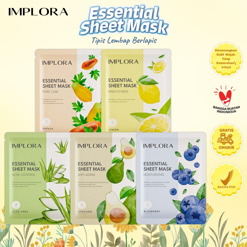 Jual IMPLORA Essential Sheet Mask 25g | Masker Wajah | Shopee Indonesia