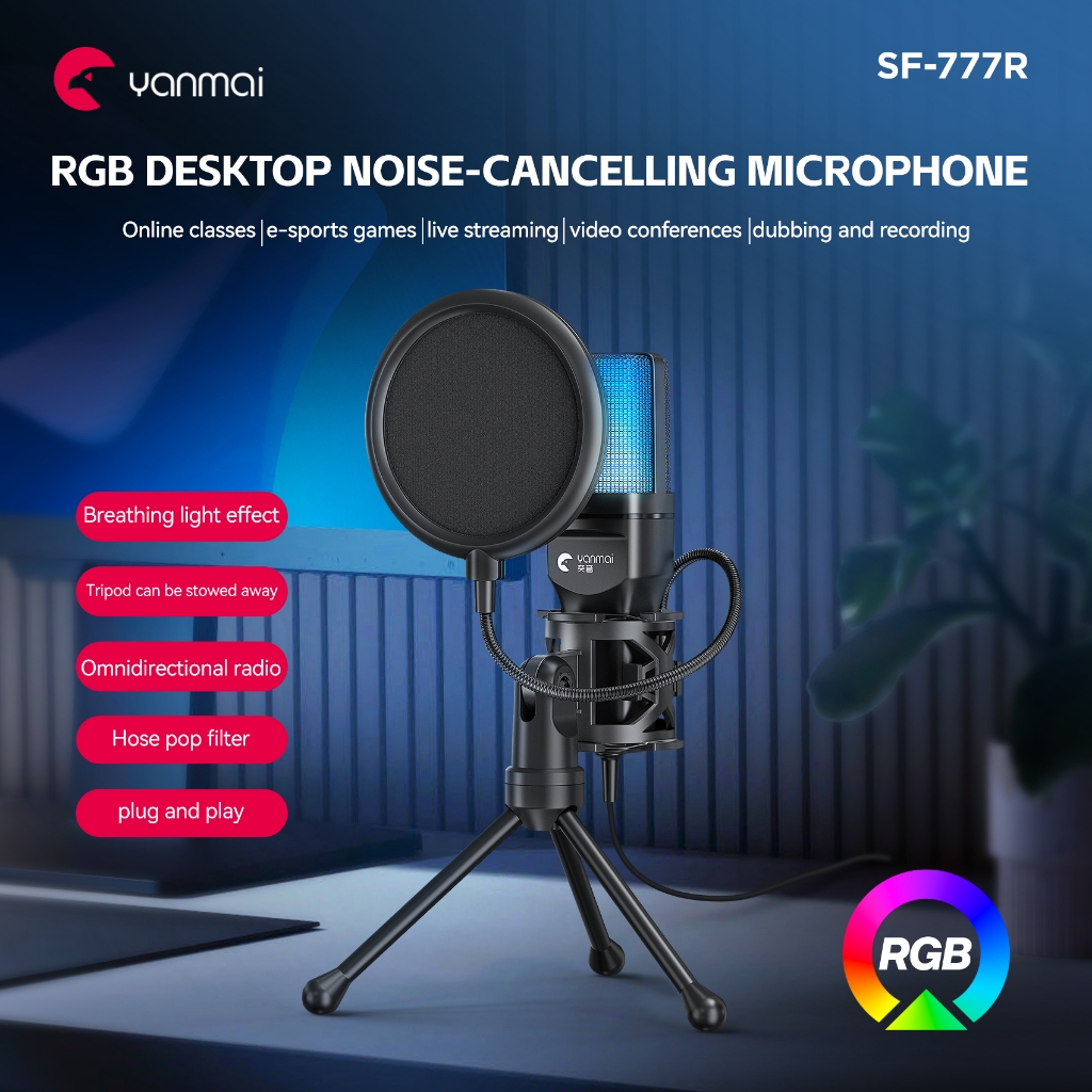Jual Gaming RGB gaming capacitor computer desktop microphone SF-777R ...