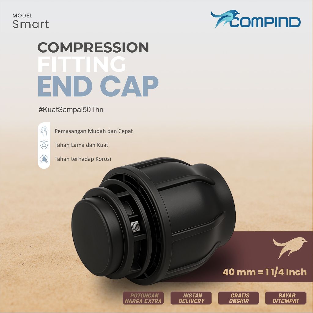 Jual End Cap HDPE 40mm atau 1 1/4 Inch | Smart Fitting HDPE Compression ...
