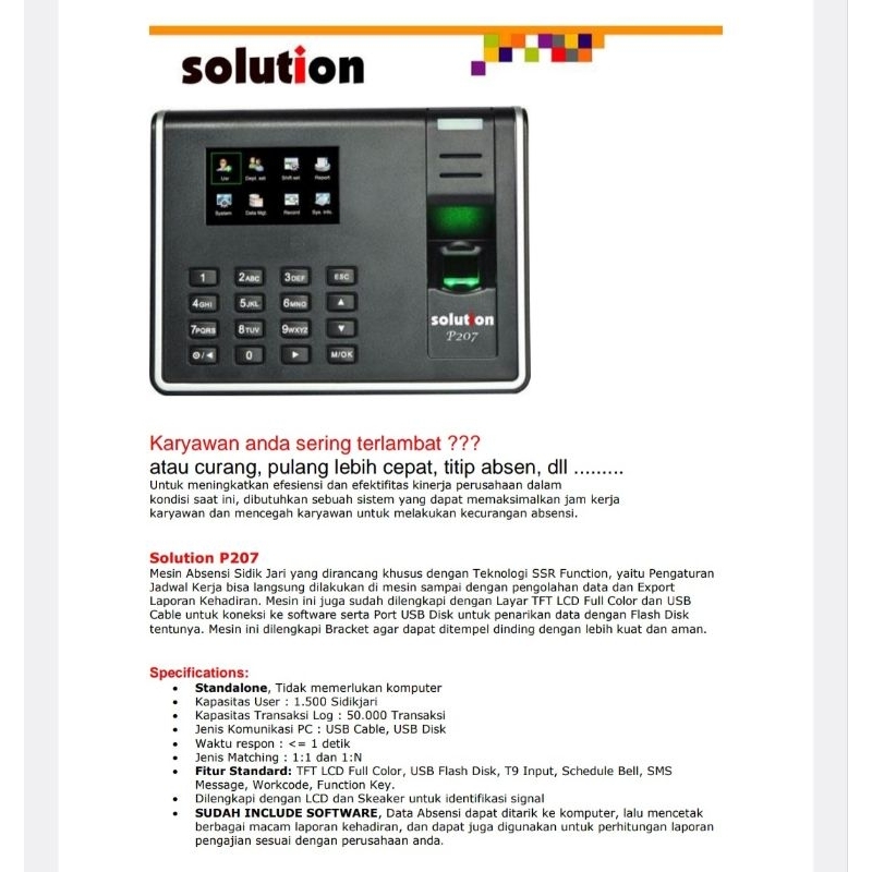 Jual Solution P207 - Mesin Absensi Sidik Jari | Shopee Indonesia