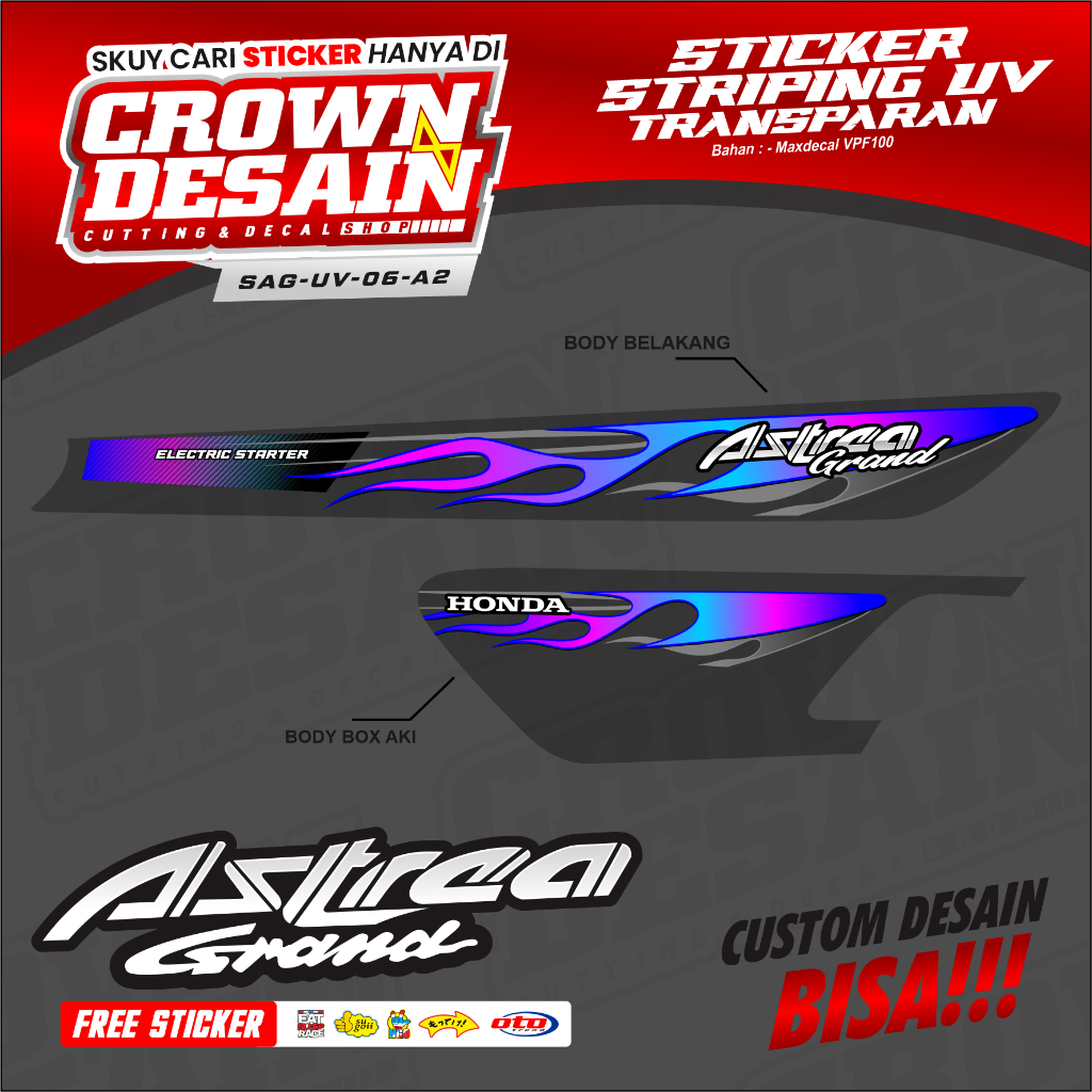 Jual Striping UV Transparan Grand Astrea Motif Api Stiker Lis Semifull ...