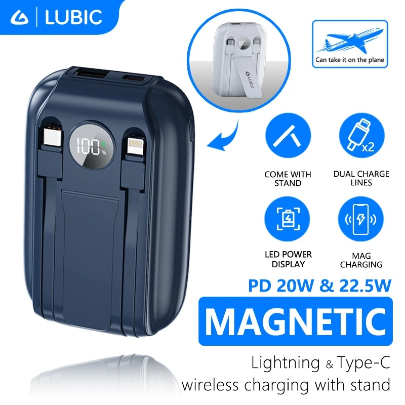 LUBIC Wireless Powerbank 10000mah Magnetic Magsafe Fast Charging Phone Holder With Type C Lightning