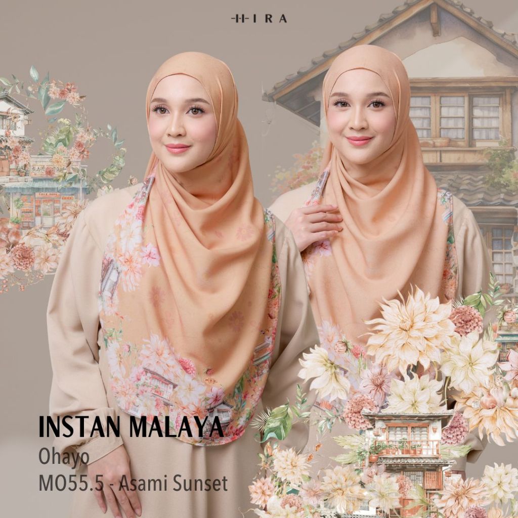 HIRA Instan Malaya Ohayo Hijabwanitacantik Pashmina Jilbab Motif Jepang