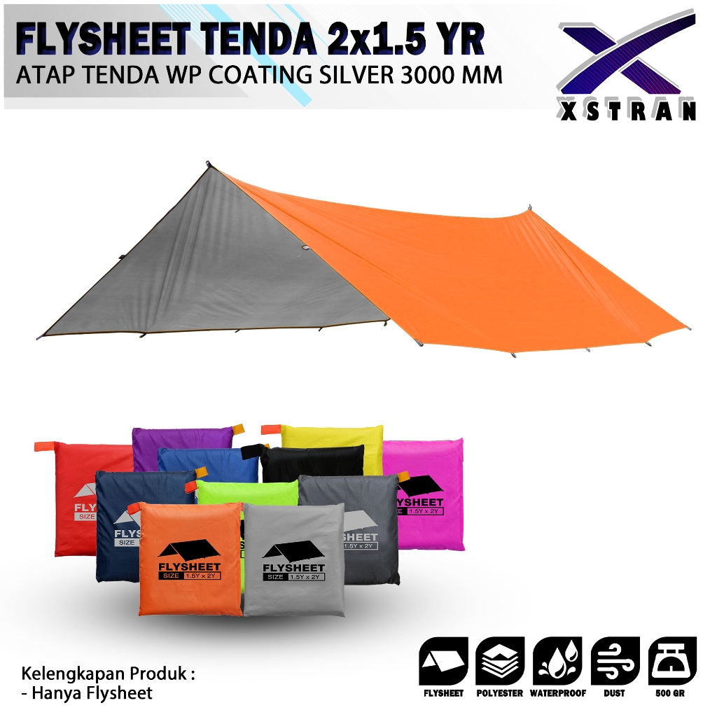 flysheet tenda 2x1.5 yard flysheet waterproof PU 3000 mm flysheet outdoor size 2 x 1.5 yard