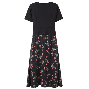 Dress Hitam Korea Elegant Midi Dress 2025 Princess Floral Dress Lengan Pendek Big Size Pantai
