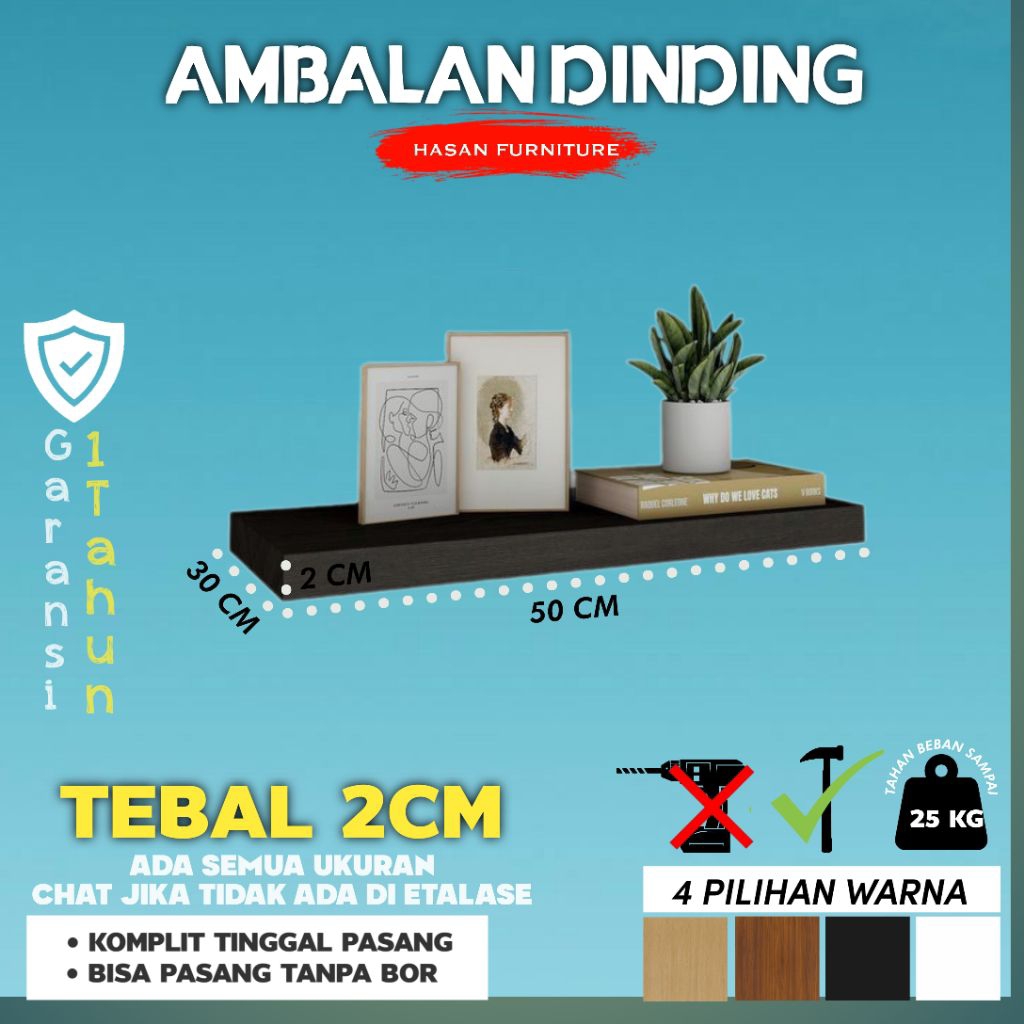 Jual rak ambalan dinding panjang 50x30cm, Ambalan dinding floating ...
