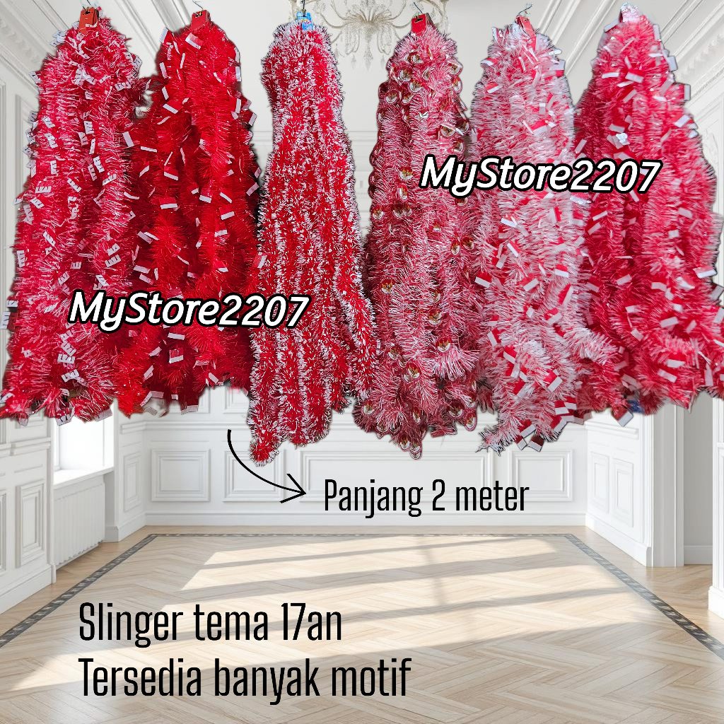Slinger Dekorasi Dirgahayu 17 Agustus Panjang 2 Meter - Hiasan Merah Putih Banyak Motif