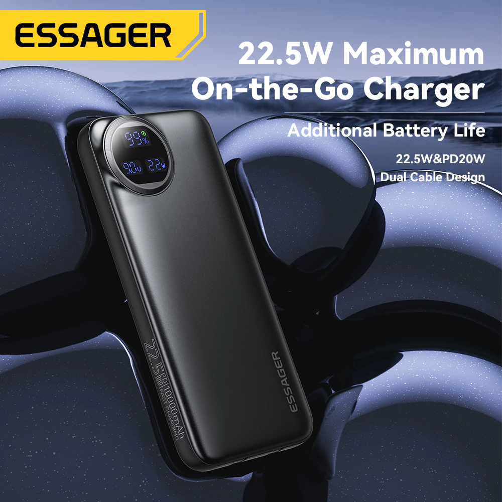 Essager 22.5W Power Bank 20000Mah Adaptor Pengisian Cepat 10000Mah dengan Kabel Data Adaptor Tipe C