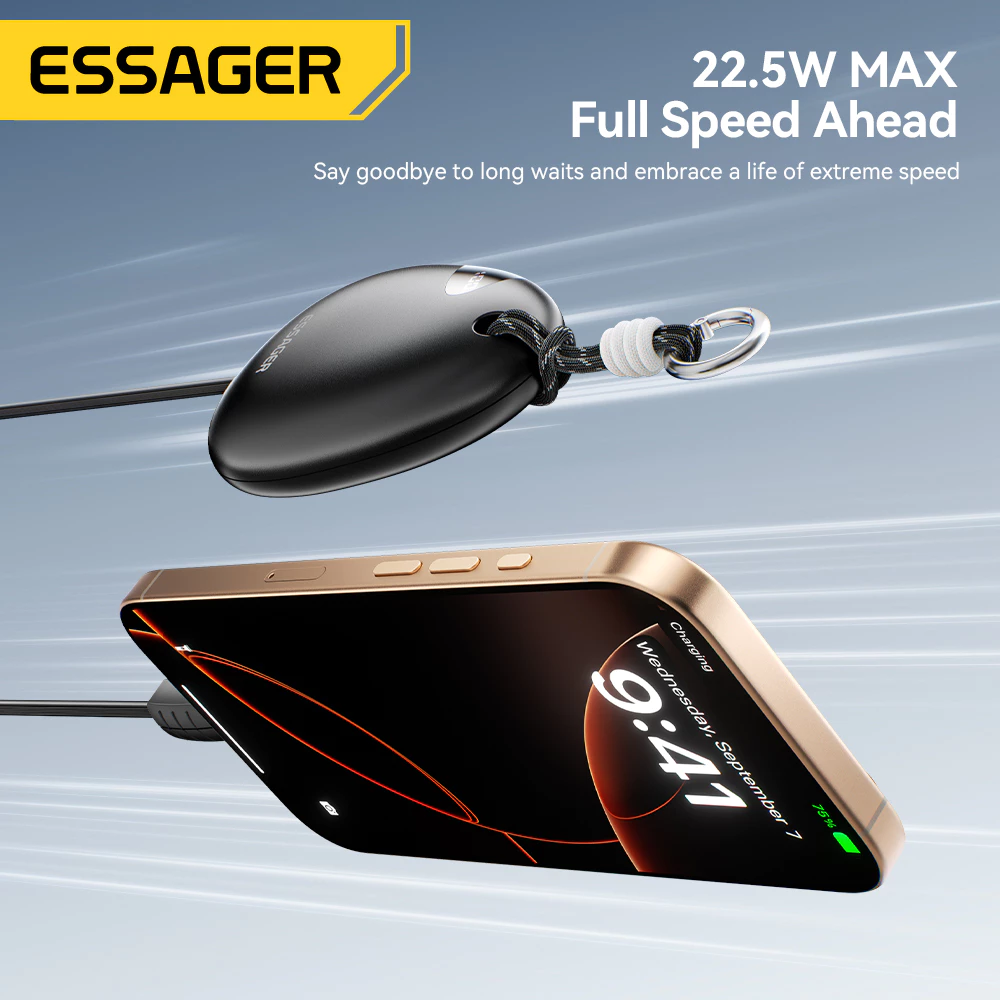 Essager Power Bank 10000mAh 22.5W Fast Charging dengan Kabel Retractable & Layar LED