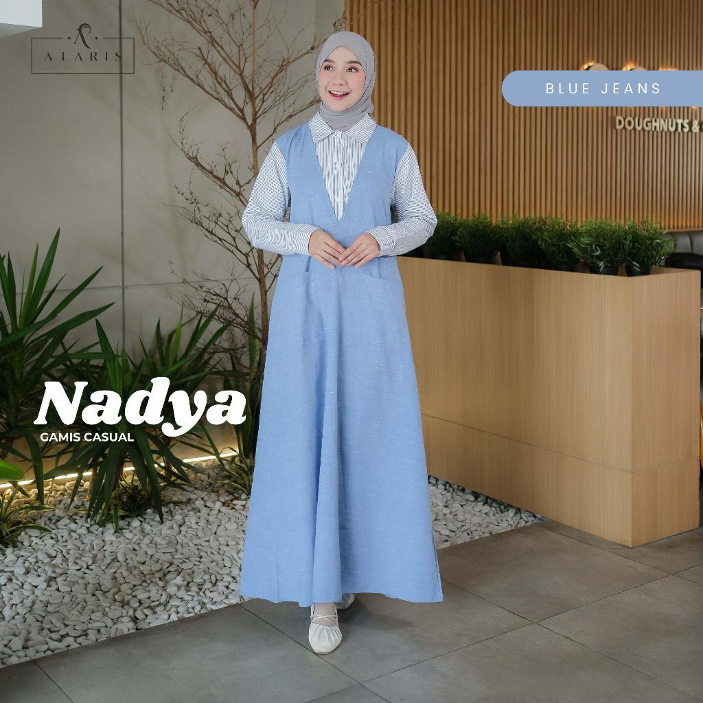 Nadya Gamis Jeans / Gamis Overall / Gamis Kemeja / Gamis Katun / Kemeja Gamis / Gamis Formal / Gamis motif garis