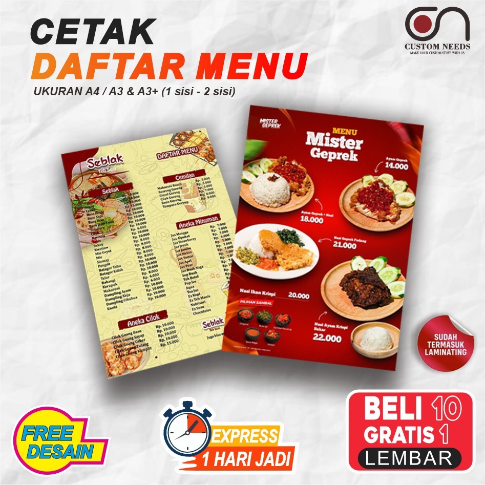 Jual Cetak Menu Makanan Resto Warung Makan Cetak Menu Makanan A4 Art ...